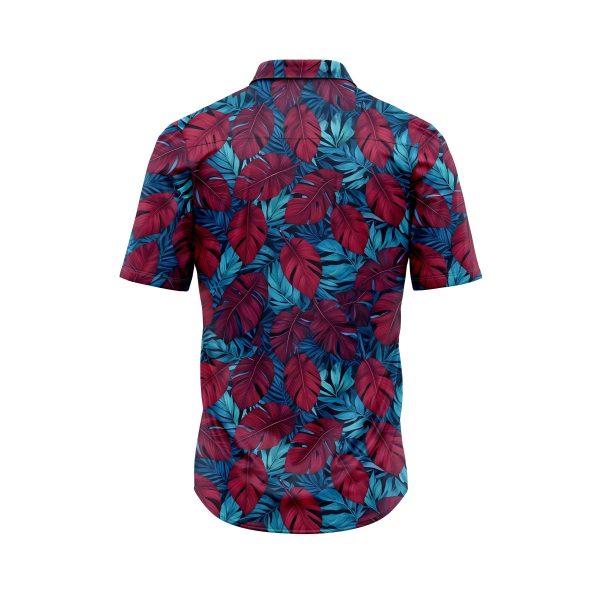 IBUYTERO TROPICAL BLUE BURGUNDY LEAF HAWAIIAN SHIRT 1