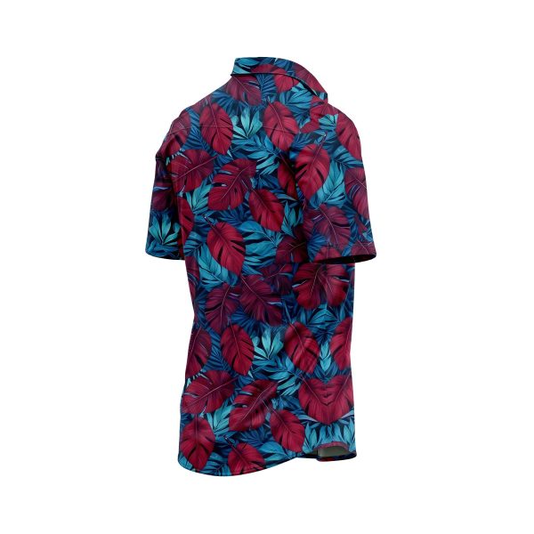 IBUYTERO TROPICAL BLUE BURGUNDY LEAF HAWAIIAN SHIRT 3