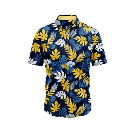 IBUYTERO TROPICAL BLUE GOLD LEAF HAWAIIAN SHIRT 0