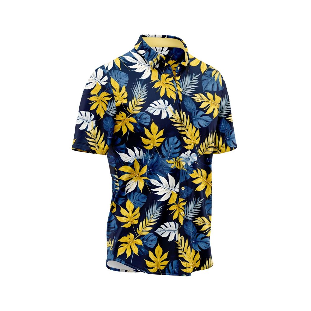 IBUYTERO TROPICAL BLUE GOLD LEAF HAWAIIAN SHIRT 2