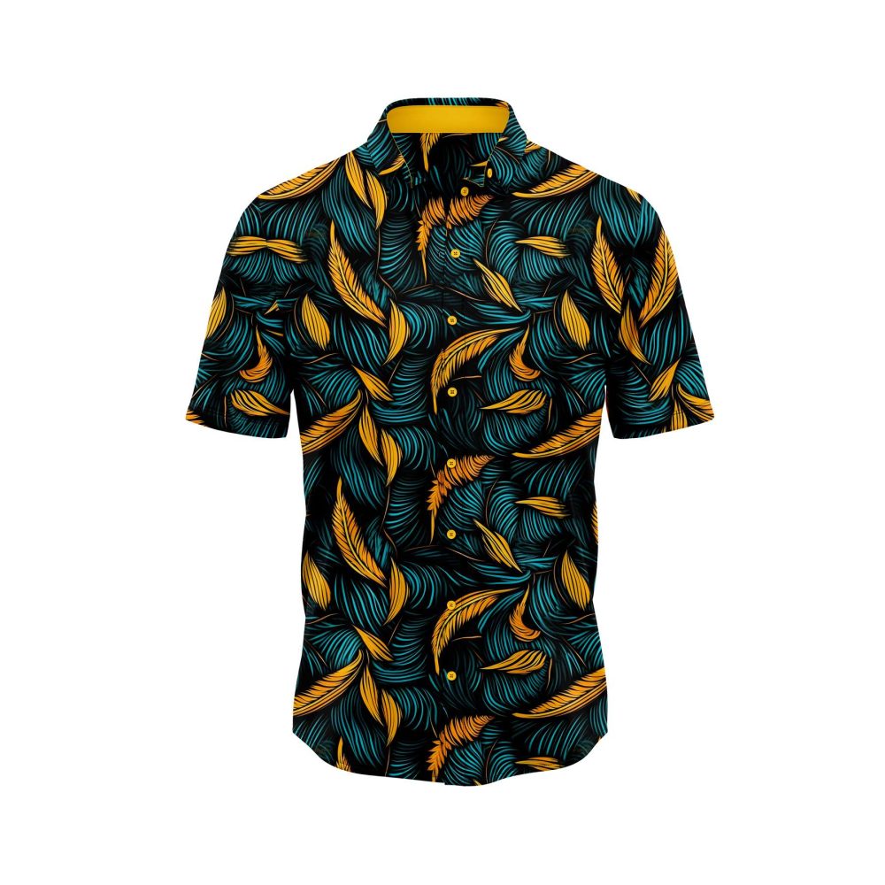 IBUYTERO TROPICAL FEATHER HAWAIIAN SHIRT 0