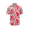 IBUYTERO VIBRANT PINK AND RED HIBISCUS FLORAL HAWAIIAN SHIRT 0