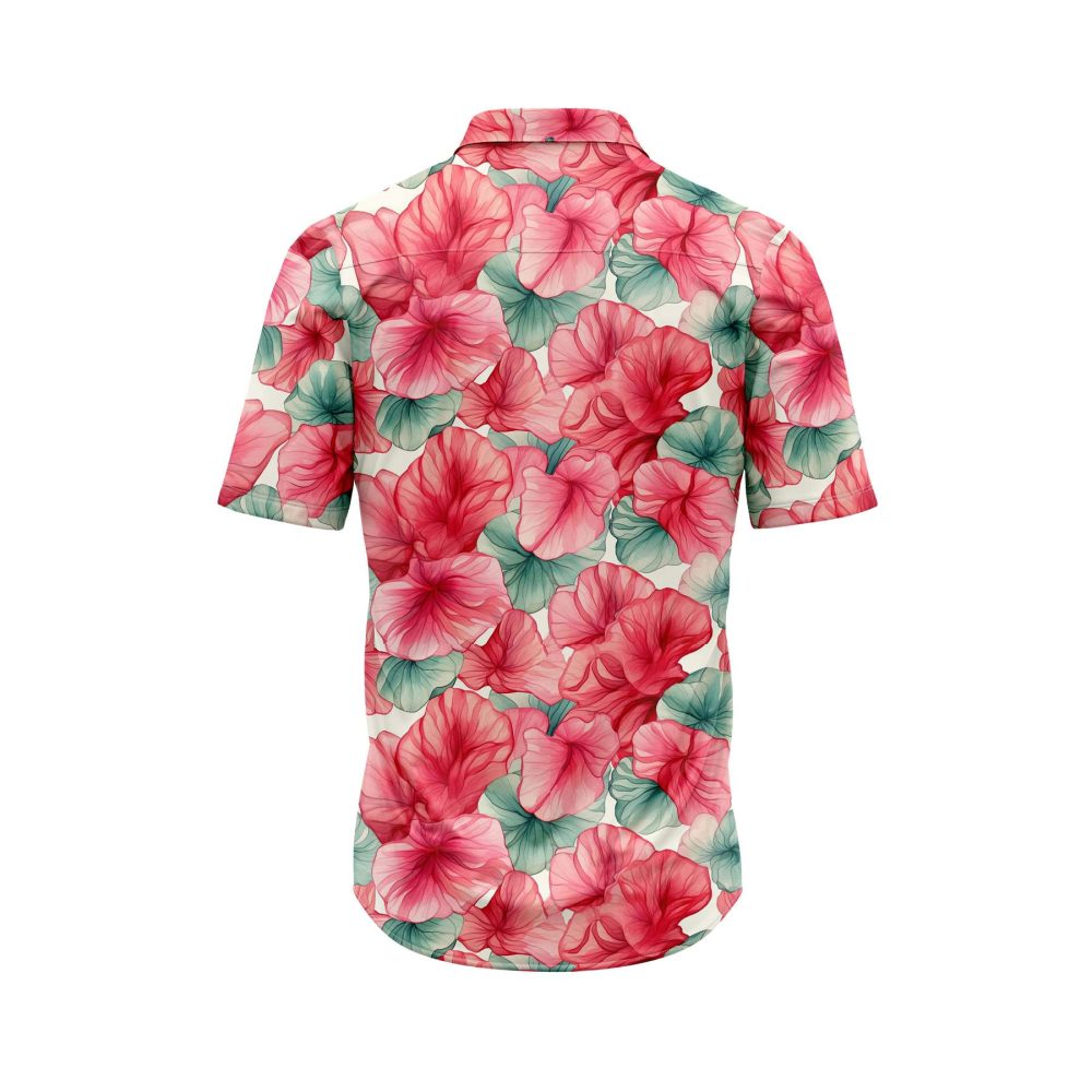 IBUYTERO VIBRANT PINK AND RED HIBISCUS FLORAL HAWAIIAN SHIRT 1