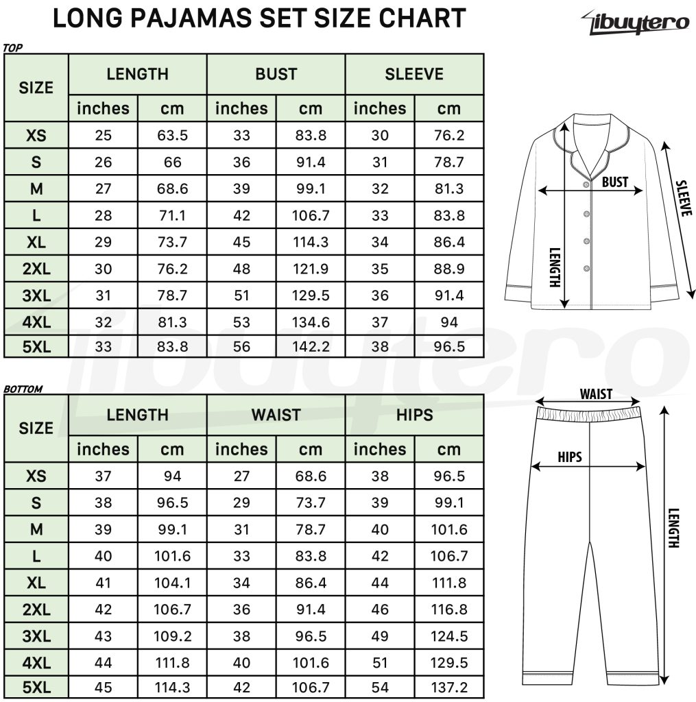 Long Pajamas Size Chart