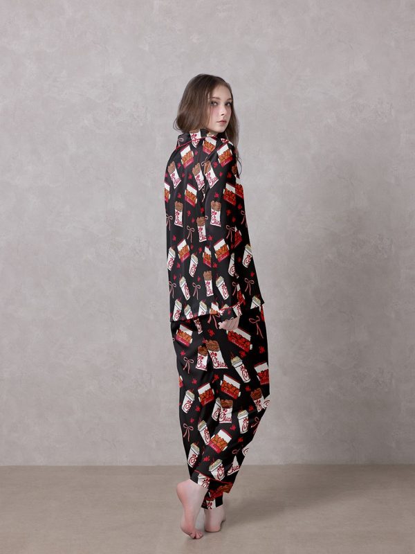 Black Chick Cravings Satin Silky Pajamas Set d