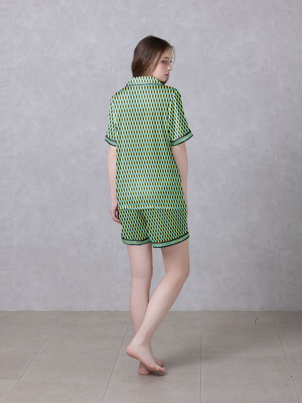 Geometric Pattern Satin Silky Pajamas Set 6