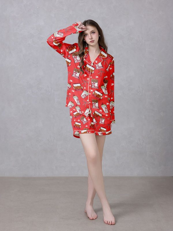 Red Chick Cravings Satin Silky Pajamas Set e
